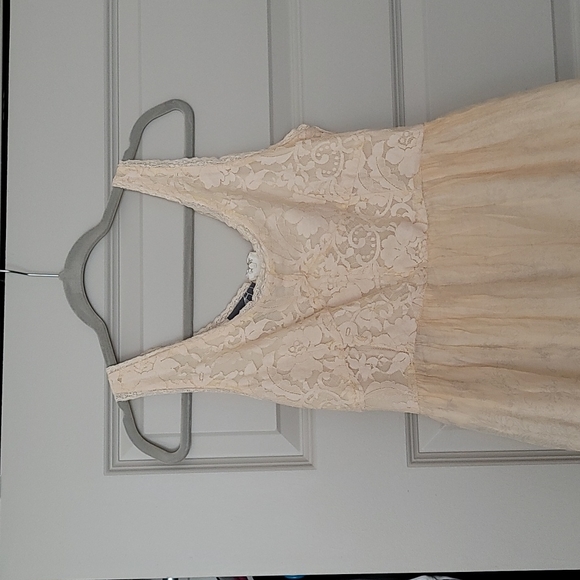 NWOT Lacy Beige Summer Dress with 100% Silk Skirt - Picture 1 of 8